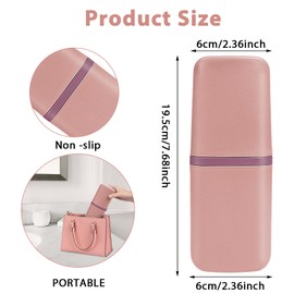 COMNICO Travel Toothbrush Cup Case Portable PP Seal Tooth Brush Holders Cover Multi-Function Toothpaste Storage Container Cup for Home School Camping Business Trip Bathroom (Pink)