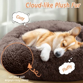 JOLLYVOGUE Calming Dog & Cat Bed for Large Dogs, Anti-Anxiety Donut Cuddler Cozy Soft Round Bed with Anti-Slip Bottom, Fluffy Faux Fur Plush Cushion Beds for Medium Dogs (36")
