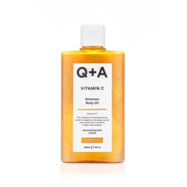 Q+A Vitamin C Shimmer Body Oil (150ml), Radiance Boosting Body Moisturiser with Hazelnut Oil & Light Reflecting Shimmer, Hydrating Glow Oil for Sun Kissed Skin, Orange Zest & Grapefruit, Vegan