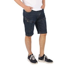 Schuerzenfabrik Men's Short Denim Shorts in 5-Pocket Design, Also as Cargo Jeans, Shorts 100% Cotton, 2 Colours, 2 Models, Dark blue with cargo pocket