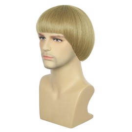 Men Short Straight Blonde Wig Bowl Cut Funny Mushroom Wig