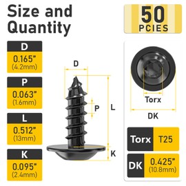 Valorada 50Pcs 4.8 x 16mm Wood Screws Truss Head Stainelss Steel 304 Black Self Tapping Screws for Metal