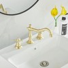 GGStudy Brushed Gold Bathroom Faucet 2 Handles 3 Holes Widespread