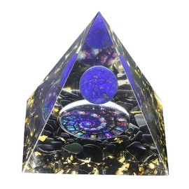 Nupuyai Healing Stone Crystal Pyramid, Gemstone Pyramid Decoration with Lapis Lazuli & Obsidian Stone for Yoga Meditation, Room, Living Room, Feng Shui Decor