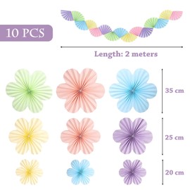 Torytoe Paper Flowers Decoration Hanging, Paper Flowers Colourful with Paper Fan Garland Hanging Paper Fans for Parties Weddings Baby Shower Festive Decorations