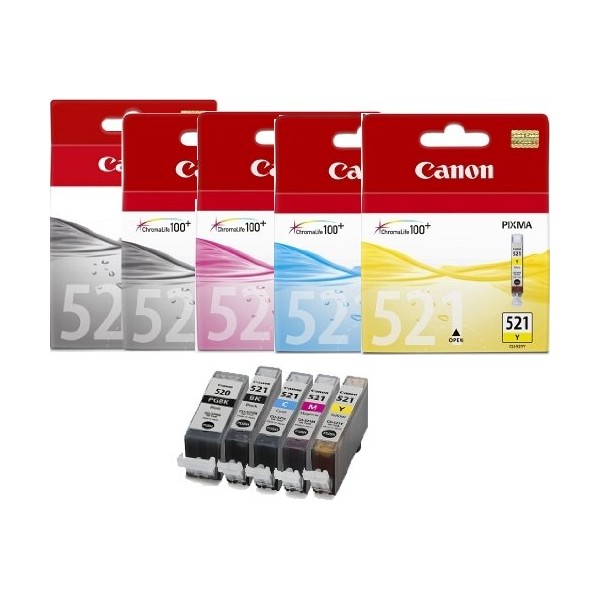 Canon PGI-520 Black & CLI-521 Black Cyan Magenta Yellow Bundle