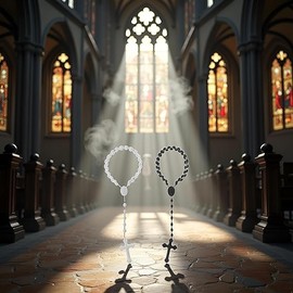 ZGLUZP 2Pcs White Black Plastic Rosary Beads Luminous Necklaces Catholicism Prayer Religious Jewelry Cross Necklace for Women Men