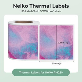 Thermal Labels for Nelko PM220 Label Maker, 2 inch (50mm) Round Thermal Label, Waterproof, Multi-Purpose Tag Tape, 1 Roll of 150 Self-Adhesive Thermal Paper (Pink Purple Staining)