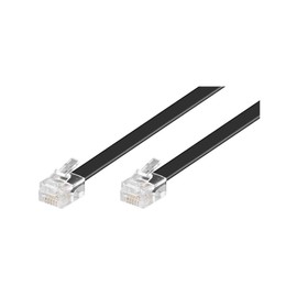 goobay Telephone Cable 15 m, Flat Modular Cable with RJ12 Plug (6P6C), as Connection Cable for Telephone, Fax, Router, Modem, DSL, Black - 50324