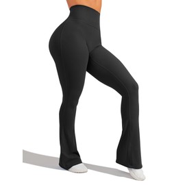 Unthewe High Waisted Flare Leggings for Women Tummy Control Butt Lifting Workout Yoga Wide Leg Pants(U926-Black-M)