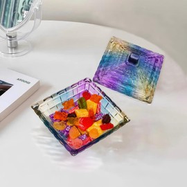 LWXPAIYY Colorful Glass Candy Dish with Lid,Colored Candy Jar with Lid,Vintage Rainbow Embossed Candy Dishes Bowl with Lids for Office Desk Coffee Table Decorative(Color)