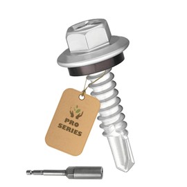 50PCS #12 X 1” Self-Drilling-Metal-Roofing-Screws,Hex-Head-EPDM-Washer Silver-Coated-Carbon-Steel-Roofing-Fasteners-Metal-to-Wood, Sheet-Metal-Screws-Metal to Metal,Hex Socket Included
