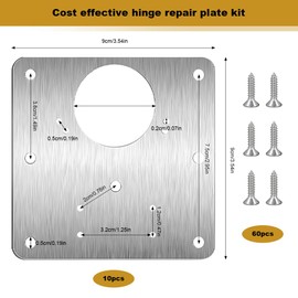 10PCS Hinge Repair Plate | 90x90mm Cabinet Door Repair Plate’| Cabinet Hinge' Repair‘s Kit for Kitchen Cabinet' Doors Stainless Steel (with 60 Screws)