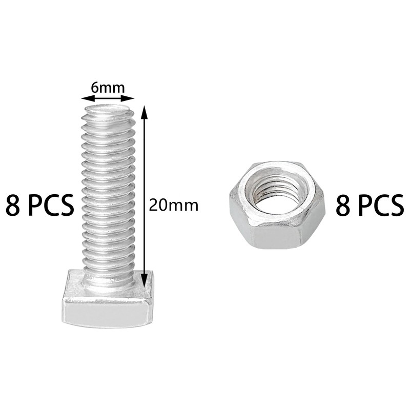 8 PCS Stainless Steel Square Head Bolts Screws (M6*20mm)