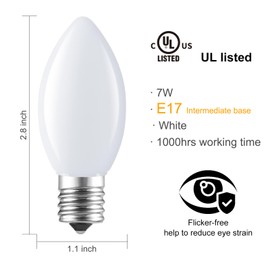 Brightown 25 Pack C9 White Lights, C9 Replacement Light Bulb for Christmas Lighting, E17 Intermediate Base, 7 Watt