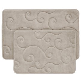 2 pc Memory Foam Bath Mat Set by Bedford Home - Coral Fleece Embossed Pattern - Taupe