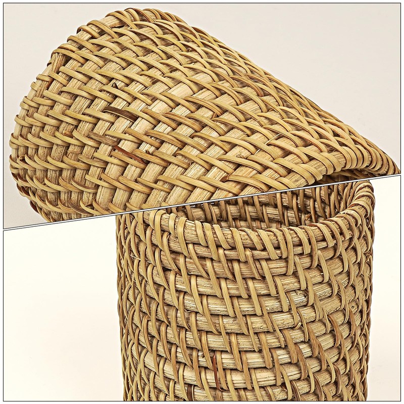 JANKOW Wicker Rattan Pencil Holder, Cylindrical Desk Organizer Cup, Natural