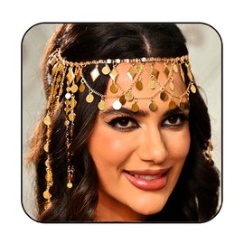 Reaky Gold Sequin Head Chain Egyptian Headpiece for Women, Alloy