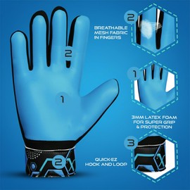 SAWANS Football Soccer Goalkeeper Gloves For Boys Durable Comfortable kids Children Youth Goalie Gloves Wrist Support Strong Grip Padded Palm (Black/Blue, Size 5 suitable for 8 to 11 Years old)