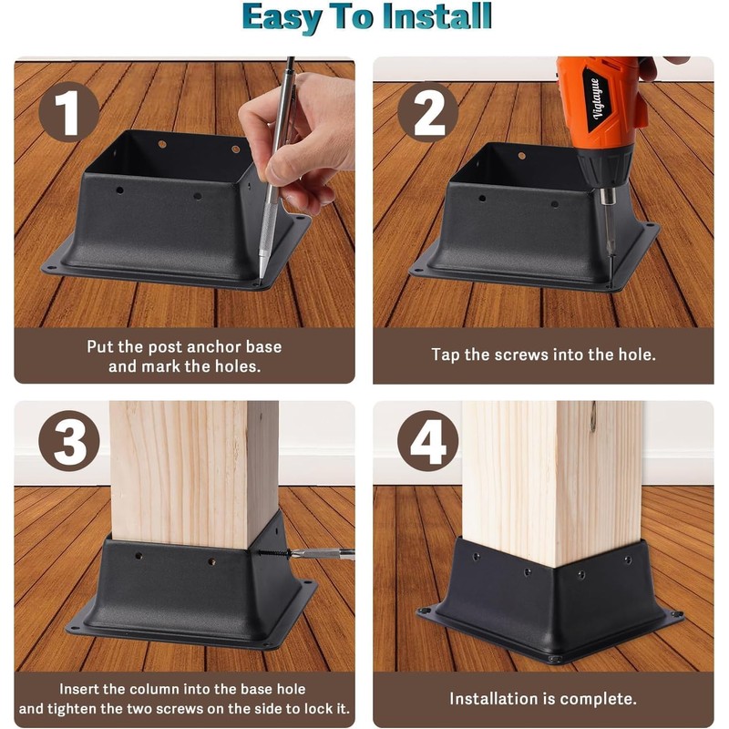 4 x 4 Post Base, Inner Size 3.6"x3.6"Deck Post Base