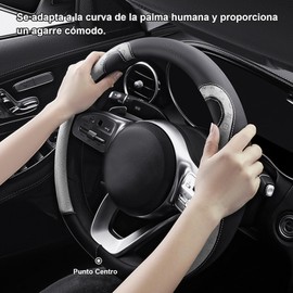 NADINE456 Funda para Volante en Forma de D, Funda para Volante con Parte Inferior Plana, Tejido Transpirable Antideslizante de Cuero de Microfibra Avanzado, Negro y Gris