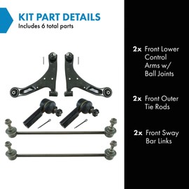 TRQ Front Steering & Suspension Kit Control Arm with Ball Joint Sway Bar Stabilizer Link Tie Rod Compatible with 2006-2013 Suzuki Grand Vitara