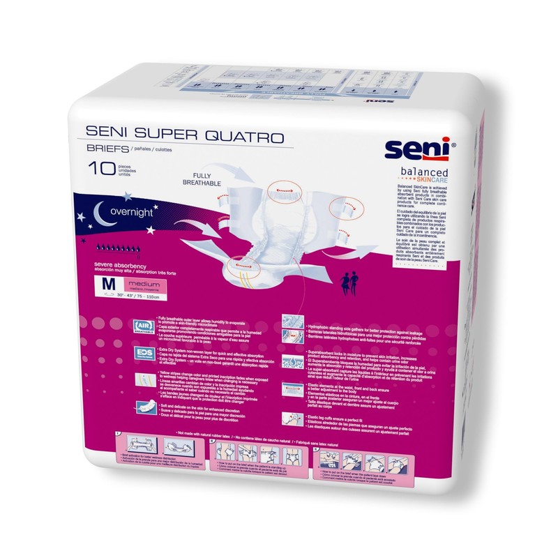 Seni Super Quatro Unisex Adult Incontinence Briefs with Tabs, Size