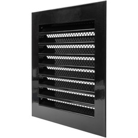 HVAC OV 8" x 8" Inch Black - Galvanized Steel Vent Cover - Industrial Air Vent Louver - Metal Soffit Vent with Built-in Protection Screen - Mesh - Square Vent Grille for House Or Garage Wall