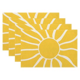 Yellow Sunshine Placemats Set of 4, Abstract Modern Sun Decorative Table Mat 12 x 18 Inch Heat Resistant Non Slip Line Fabric Summer Place mat for Holiday Party Kitchen Dining Decor