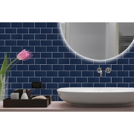CASAPALACE Blue Peel and Stick Glass Tile, Subway Backsplash Self Adhesive Peel and Stick Wall Tiles for Kitchen Bathroom (5 Sheets, 5 SQ.FT.)