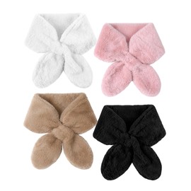 Fourluoo 4 Pcs Women's Fur Collar Scarves for Winter Furry Faux Fur Loophole Scarves Fur Trimmed Scarves Neck Warmer (Black,Pink,White,Khaki)