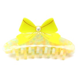 QinGoo Large Yellow Cellulose Acetate Bow Hair Clip Beautiful Hair Clip Women's Hair Accessories Headdress Elegant Hair Accessory Long Hair 1 Piece (11 x 4.7 cm, Yellow)