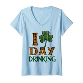 Womens St Patricks Day Outfit Irish Men Women I love Day Drinking V-Neck T-Shirt