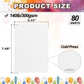 PATIKIL 80 Sheets Cotton Watercolor Paper 140lb/300 GSM Cold Press Water Coloring Paint Paper for Art Painting Watercolor Drawing Artist, 7.68x5.31 Inch