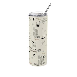 Purely Home Country Travel Flask - Wild West Country Lovers Gift - Reusable Stainless Steel Vacuum-Sealed Double-Walled Hot/Cold Drinks Cup with Straw 600ml (20 fl oz)