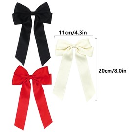 3Pcs Hair Bows, Hair Ribbons for Women, Satin Bow Hair Clips for Women Girls Hair Accessories Hair Barrettes(Black, Beige, Red)