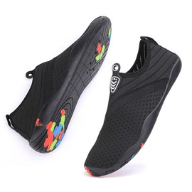 Vsufim Quick-Dry Water Sports Barefoot Shoes Aqua Socks for Swim Beach Pool Surf Yoga for Women Men, Black/Black, 6.5 Women/5.5 Men