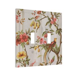 Placa de interruptor de luz decorativa de 2 pandillas con diseño de árbol de pájaros, diseño retro de primavera, diseño floral, diseño de paisaje chino oriental, receptáculo, para decorar el hogar, sala de estar, recámara