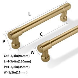 ZAUYX Solid Heavy Duty Jasper Pulls 2 Pack Gold Cabinet Pulls 3-3/4 Inch Hole Centers for Kitchen Cupboard Handles Modern Drawer Pulls Bathroom Brushed Brass Cabinet Pulls