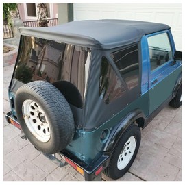 KUAFU Soft Top Replacement Compatible with 1986-1994 Suzuki Samurai, Black Sailcloth Vinyl Soft Roof with Tinted and Zip Out Windows