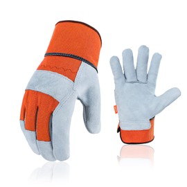 Vgo... 1-Pair Safety Leather Work Gloves - Men's Gardening & Rigger Gloves (Size M, Orange, CB3501)