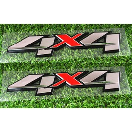 2Pcs Custom 4x4 Emblems Right and Left Rear 3D Decal Car Badge Compatible with 2007-2026 Silverado Sierra Canyon Colorado 1500 2500 HD 3500 HD (Chrome Red)