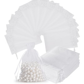 GeeRic 50 Piece Organza Drawstring Bag, 3.9 x 5.9 inches (10 x 15 cm), Gift Bag, Transparent, For Presents, Divided Bags, Solid, Scent Bags, Sachet Bags, For Weddings, Parties, Birthdays, Valentine's
