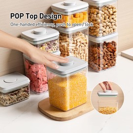 EQI Food Storage Containers with Lids,2.9Qt 2Pcs Airtight Pop Food Storage Containers, BPA-Free Stackable Kitchen Pantry Organizers and Storage, One Button Opening Flour and Sugar Container Sets