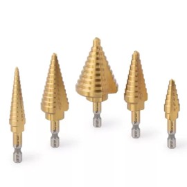 Vearter 1/5Pcs HSS Titanium Coated Step Drill Bit Multiple Hole for Stainless Steel - D Type: 3/16'' - 7/8''