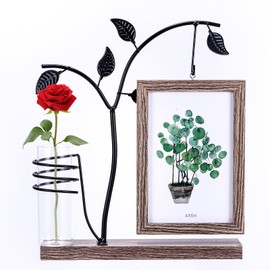 Bilderrahmen, Doppelglas-Bilderrahmen aus Holz, mit Vase und Metallbaum, 10,2 x 15,2 cm, rustikaler Holz-Bilderrahmen, doppelseitig, Geschenk für Sie, Heimbüro, Geburtstagsgeschenke