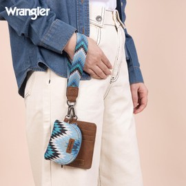 Wrangler Aztec Keychain Wristlet Wallets for Women Western Dual Pouch Wristlet Credit Card Holder Wallet with Zipper Pocket WG2211-W0051JN