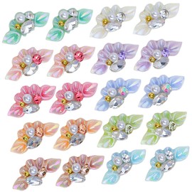 BIUDECO 27pcs Nail Resin Charms Flower Manicure Decor Nail Pearls and Rhinestones for Craft Projects Suitable for Women and Ladies