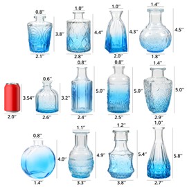 STARSIDE Set of 12 Blue Glass Bud Vases in Bulk,Small Vintage Bud Vase for Centerpieces,Rustic Wedding Decorations,Home Table Flower Décor