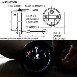 52mm Fuel Level Gauge Kit with Fuel Tank Sending Unit Boat Fuel Sender Unit Fuel Sender Fuel Water Level Sensor 2" Fuel Tank Meter 12V Universal